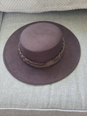 Women's Braided Band Wide Brim Felt Hat - Brown